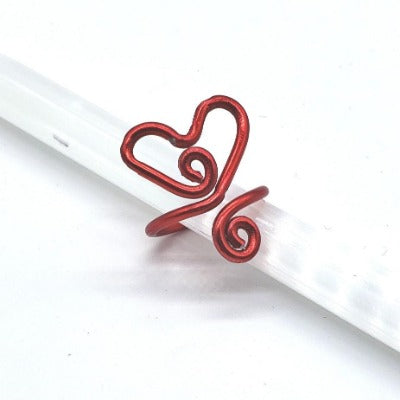 Adjustable Red Wire Heart Ring with Spiral