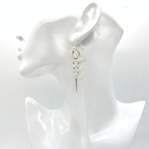Silver Chainmaille Earrings with Spike Bead