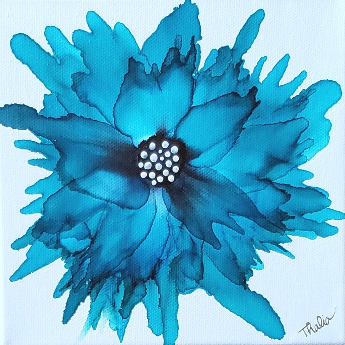 "Blue Flower of Peace" Alcohol Ink on Canvas