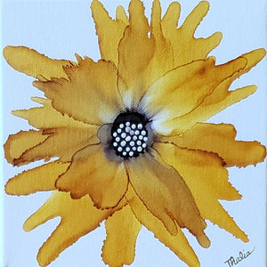 "Yellow Flower of Happiness" Alcohol Ink on Canvas
