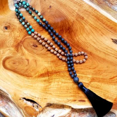 Mala with Rudraksha Seeds, African Turquoise and Lava Stone